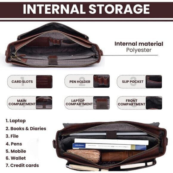 ⚡Leather Village Men & Women Tan Brown Vintage Leather Messenger Handmade Bag - Picture 5 of 8